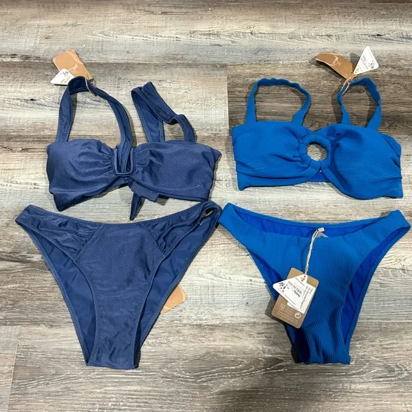 Berlook Bikini Bundle NWT Size M – Blue & Navy Ring Detail Swimsuits - Picture 1 of 6
